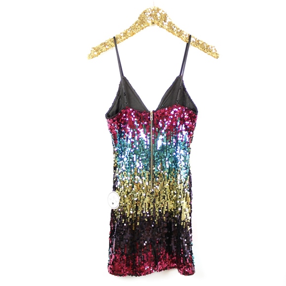 Multicolor Pink Bodycon Sequin Cocktail Dress - Picture 8 of 8